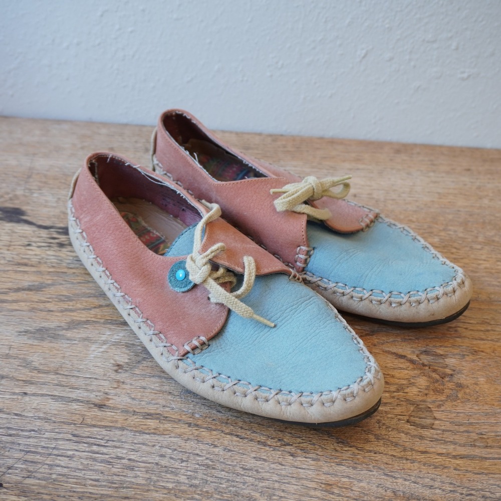 Vintage Hush Puppies Pastel Leather Mocassins Women's 8.5 Boho Retro Indie Funky